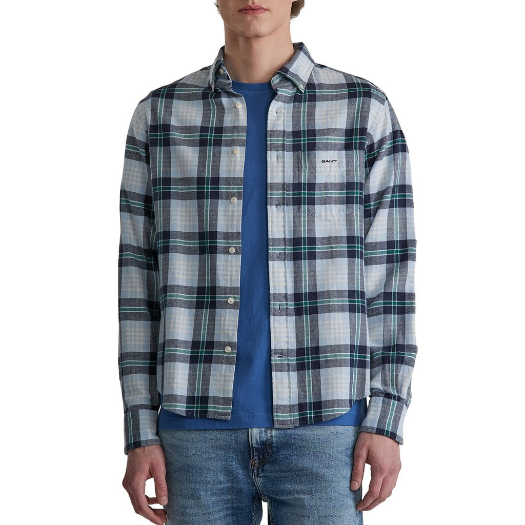 Gant Overhemd met logoborduring – Marineblauw / Wit
