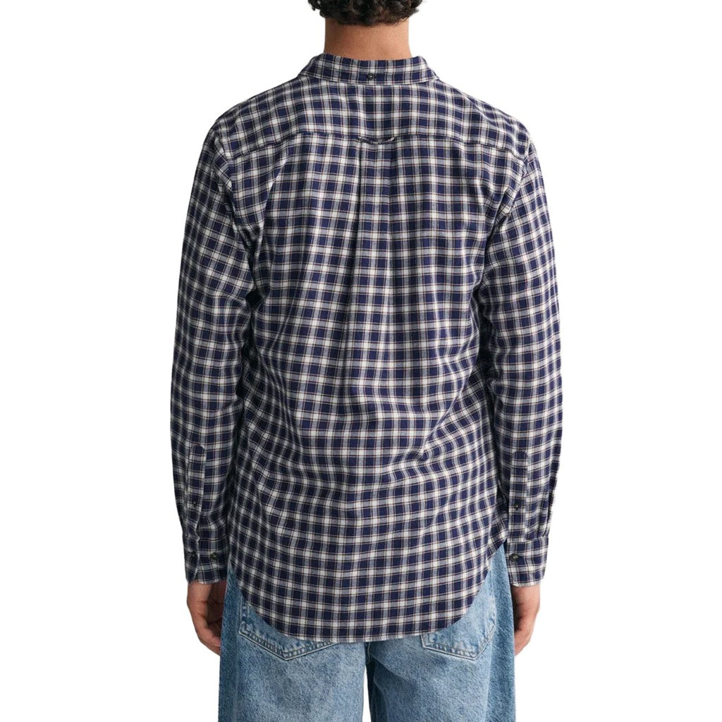 Gant Overhemd met logoborduring – Marineblauw / Wit