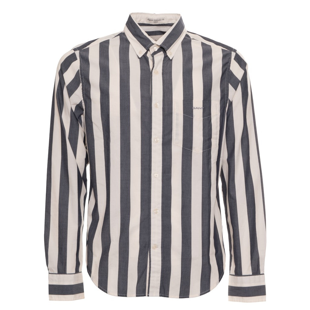 Gant Overhemd met logoborduring – Marineblauw / Wit