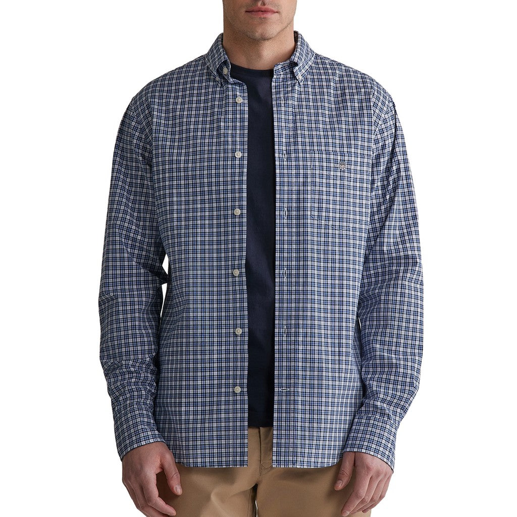 Gant Overhemd met logoborduring – Marineblauw / Wit