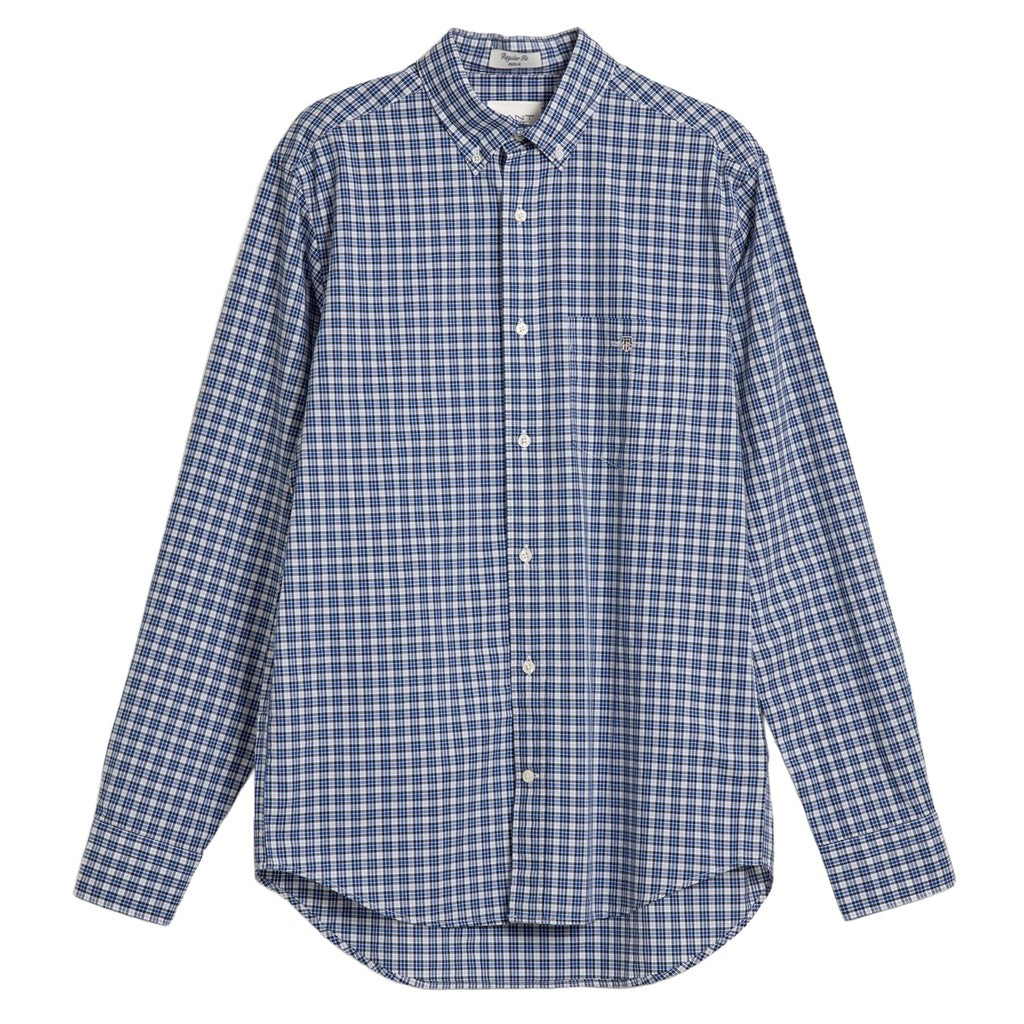 Gant Overhemd met logoborduring – Marineblauw / Wit