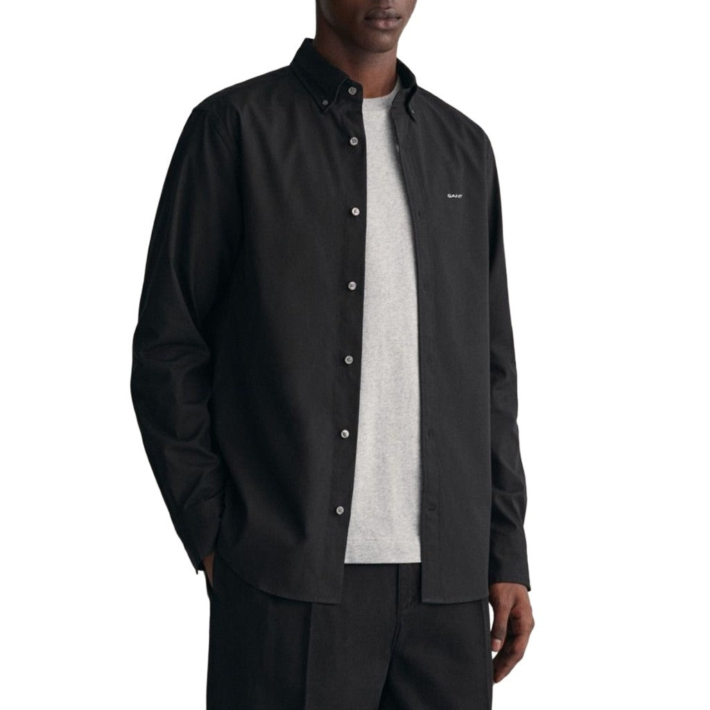 Gant Overhemd met logoborduring – Zwart