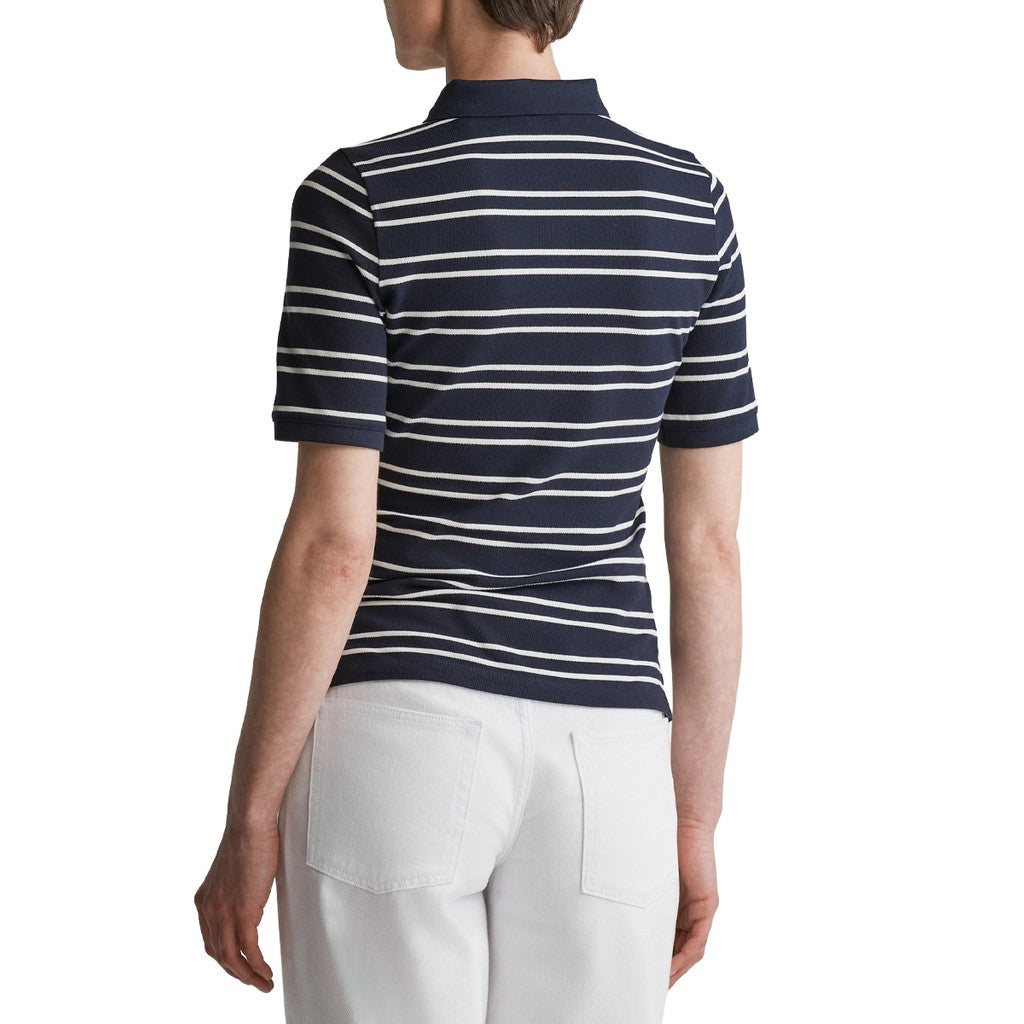 Gant Polo met strepen Dames – Marineblauw / Wit