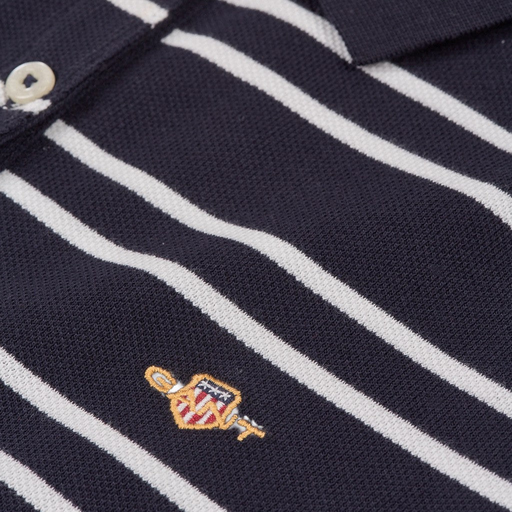 Gant Polo met strepen Dames – Marineblauw / Wit
