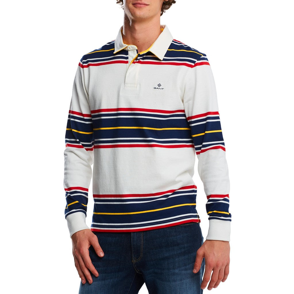 Gant Polo met strepen Heren – Wit / Marineblauw