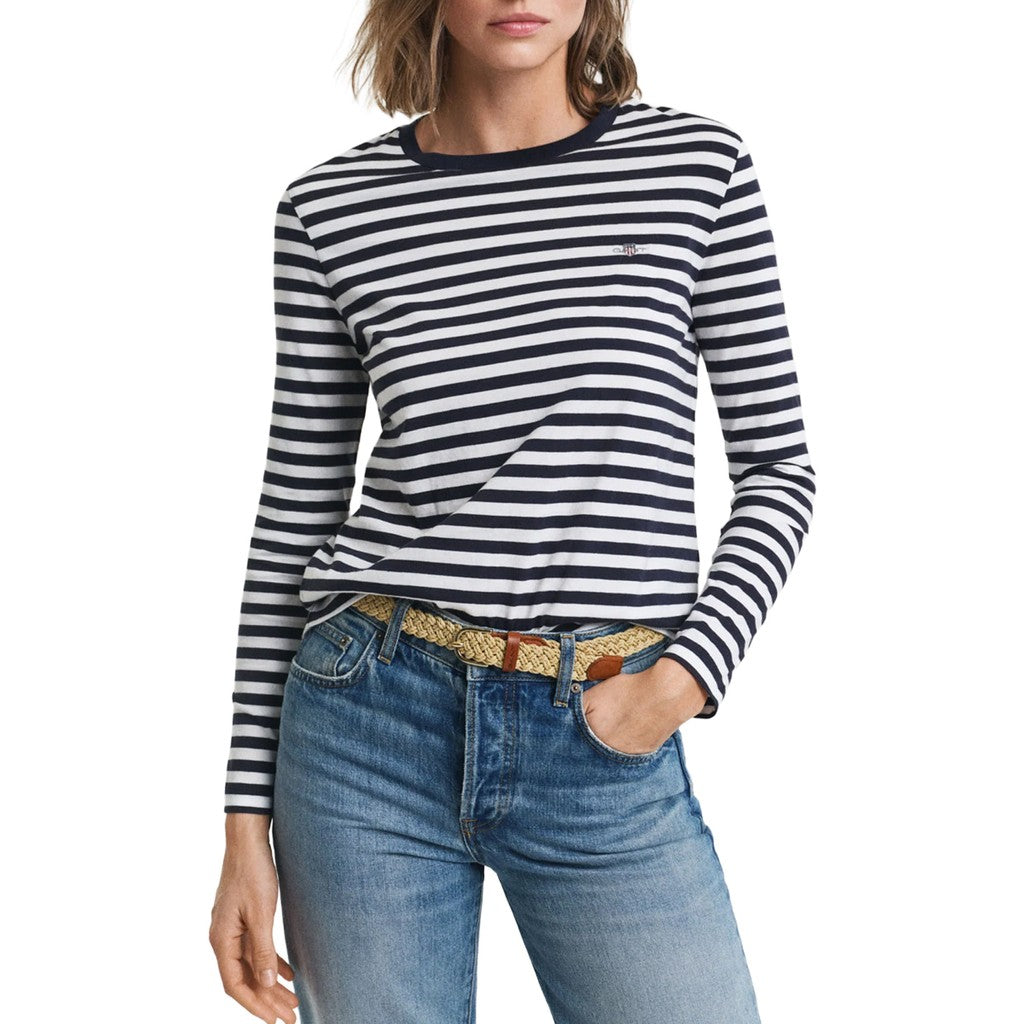 Gant T-shirt met strepen – Marineblauw / Wit