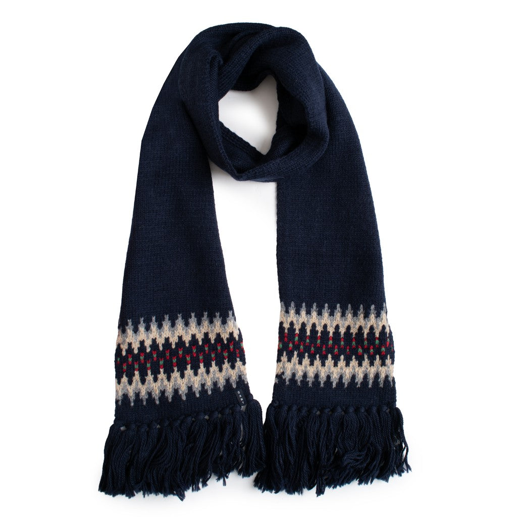 Gant Wollen jacquard sjaal met franjes – Donkerblauw