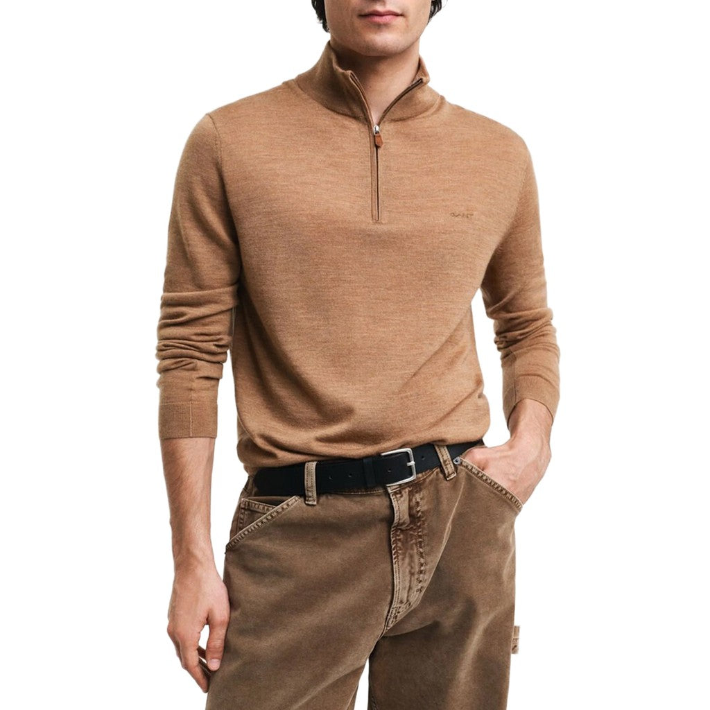 Gant Wollen trui met halve rits – Beige