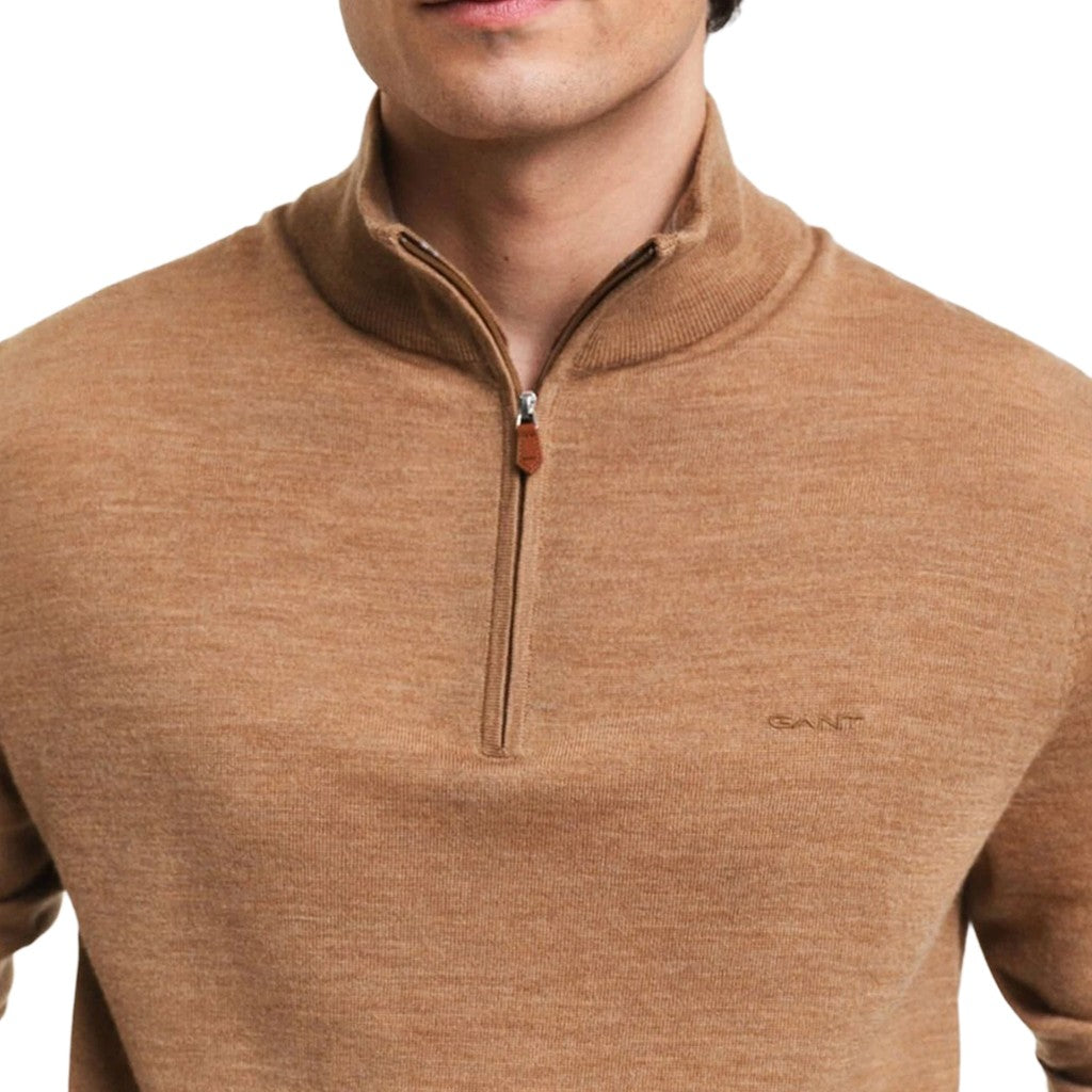 Gant Wollen trui met halve rits – Beige