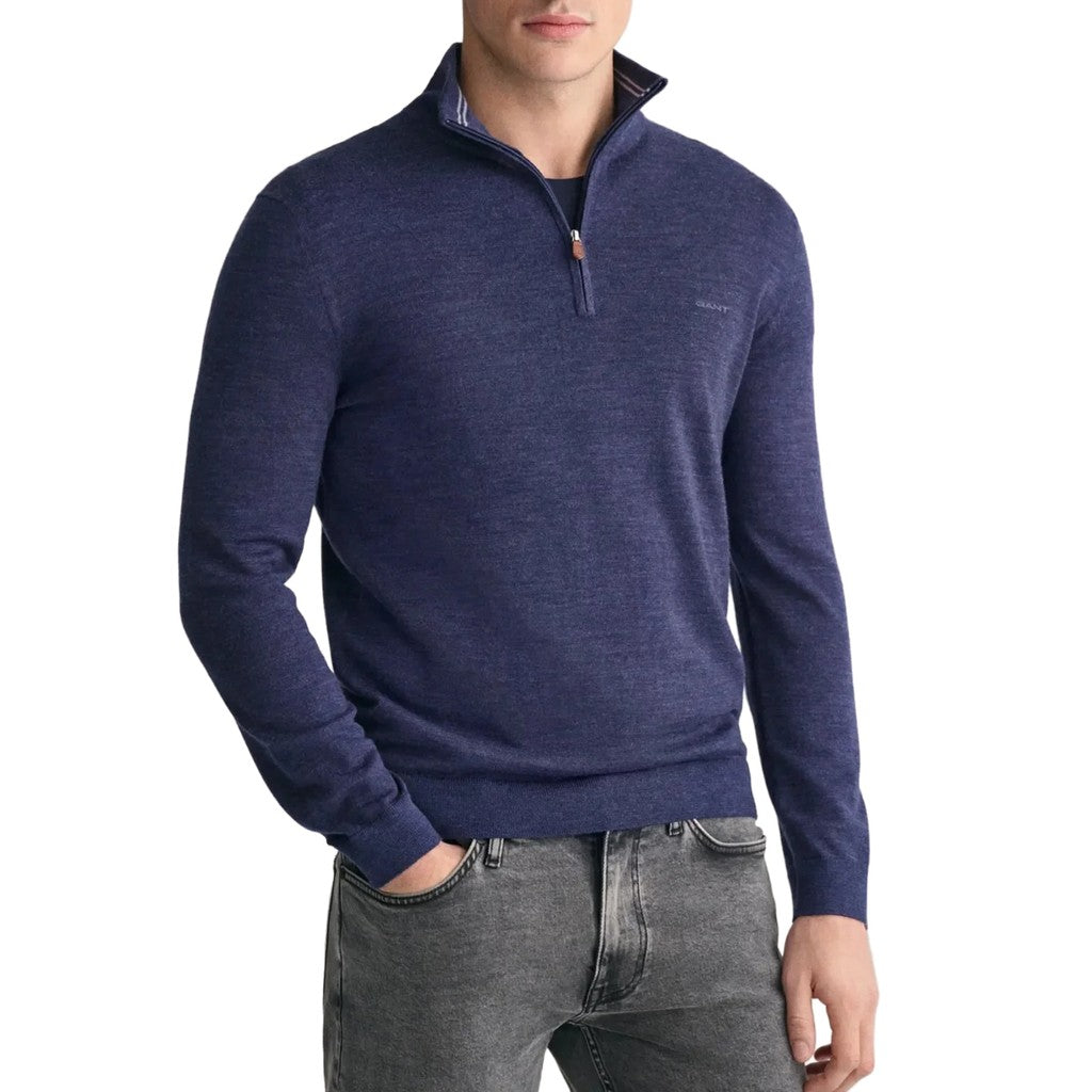 Gant Wollen trui met halve rits – Donkerblauw