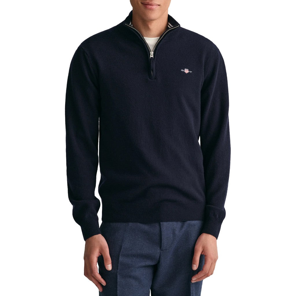 Gant Wollen trui met halve rits – Marineblauw
