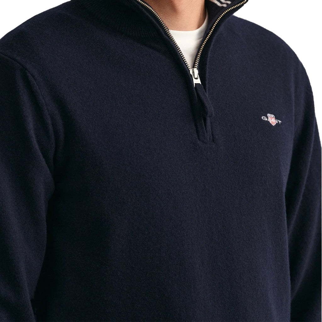 Gant Wollen trui met halve rits – Marineblauw