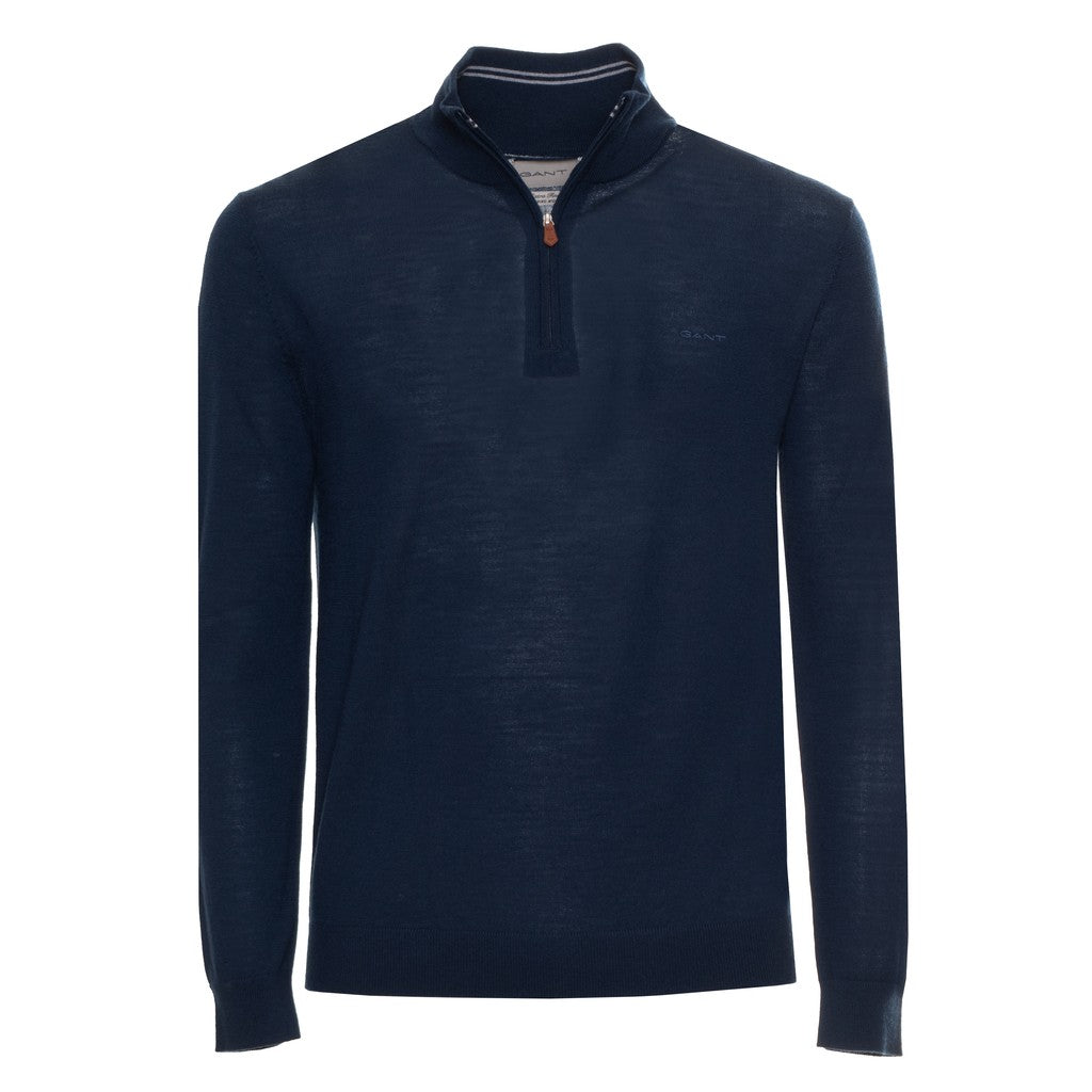 Gant Wollen trui met halve rits – Marineblauw