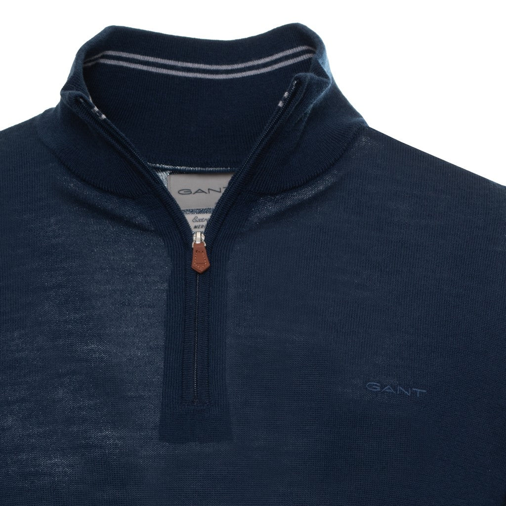 Gant Wollen trui met halve rits – Marineblauw