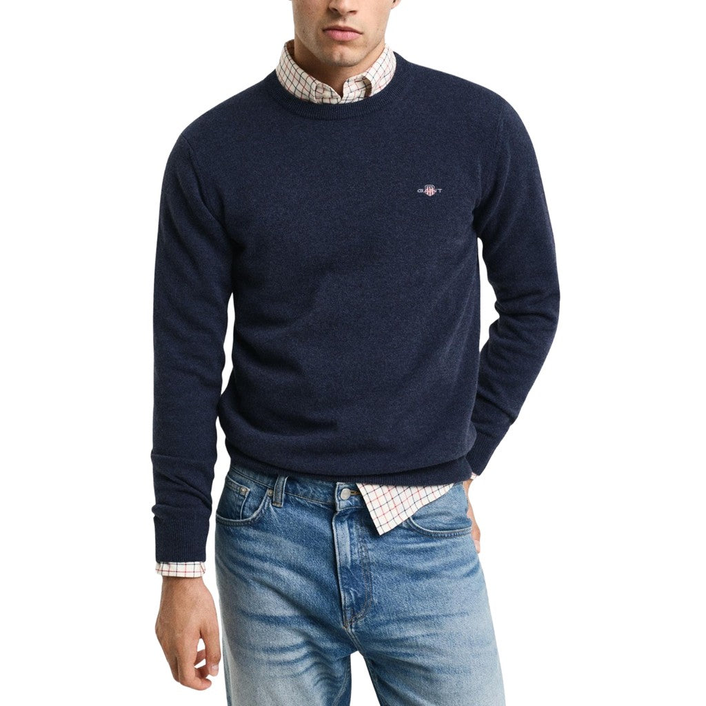 Gant Wollen trui met ronde hals Heren – Donkerblauw