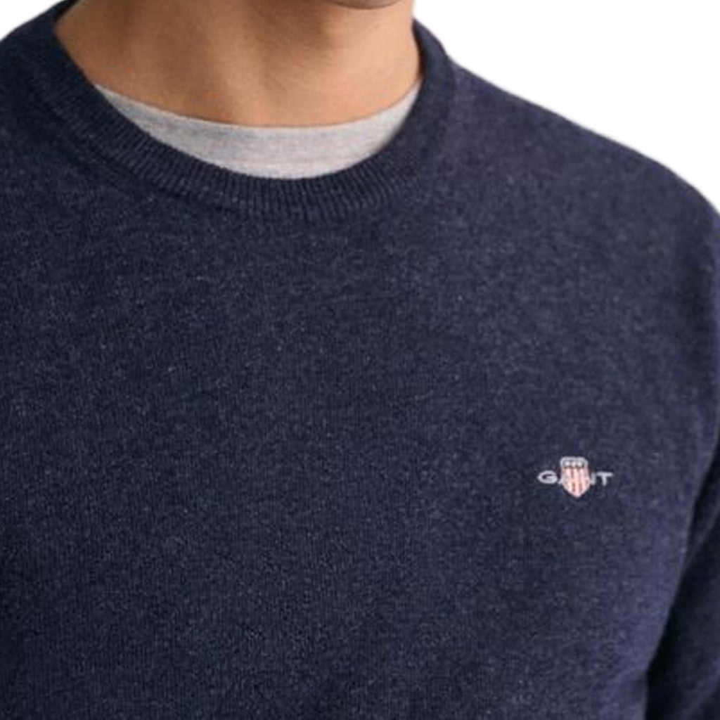 Gant Wollen trui met ronde hals Heren – Donkerblauw