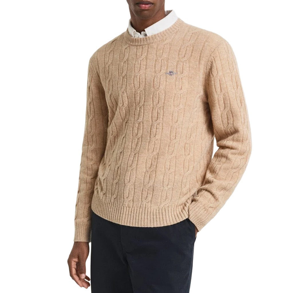 Gant Wollen trui met ronde hals Heren – Khaki