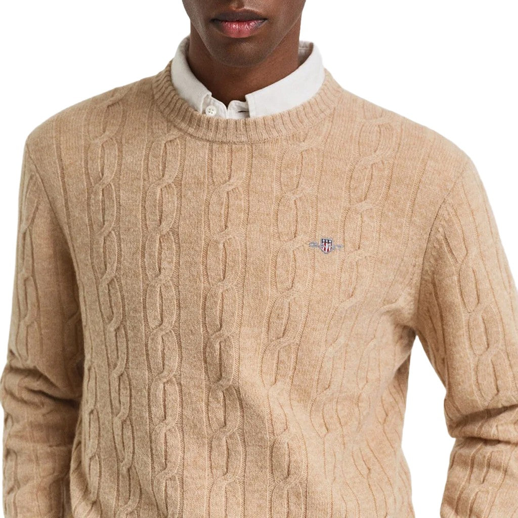 Gant Wollen trui met ronde hals Heren – Khaki