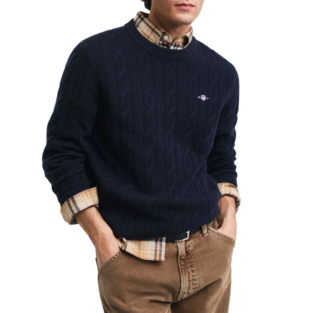 Gant Wollen trui met ronde hals Heren – Marineblauw