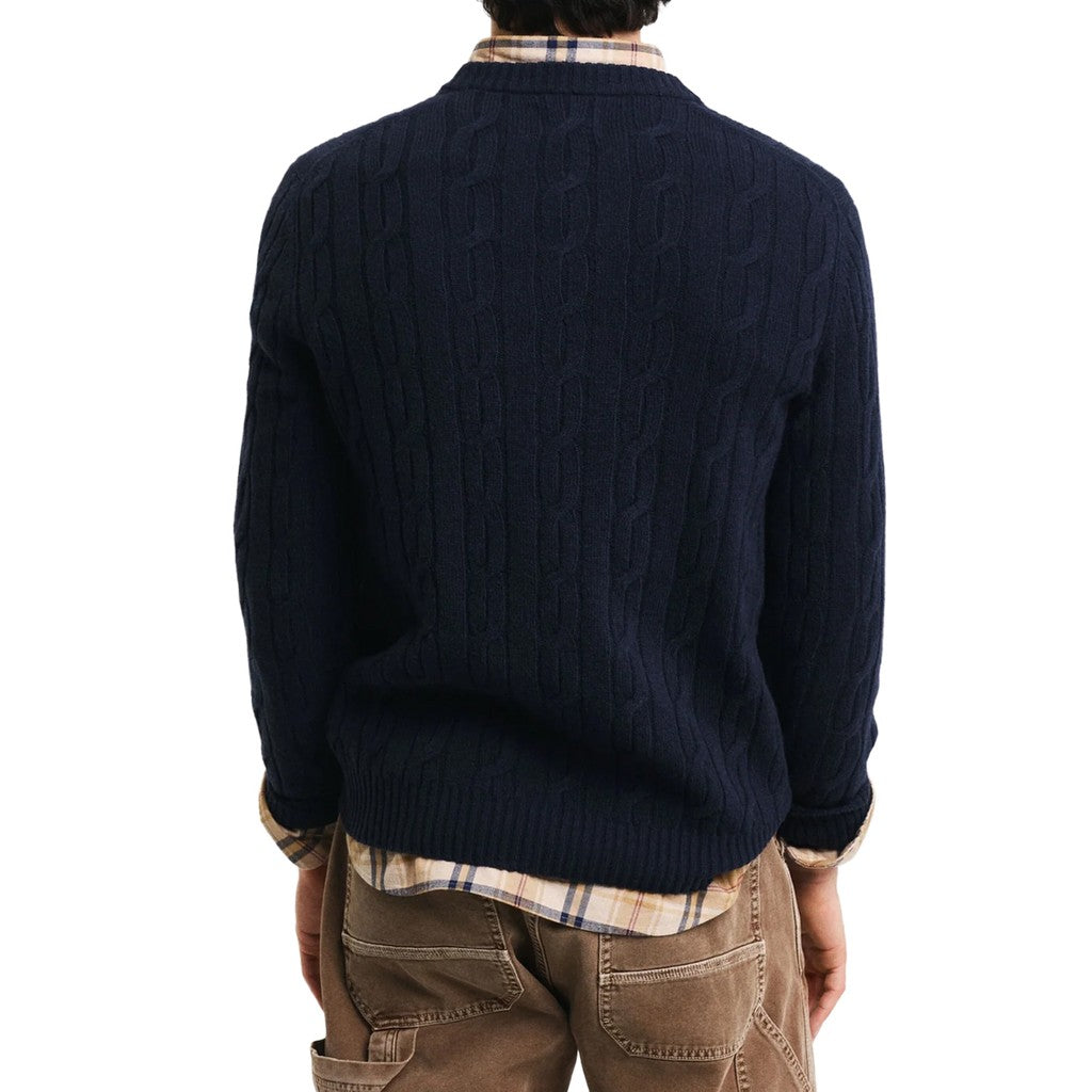Gant Wollen trui met ronde hals Heren – Marineblauw