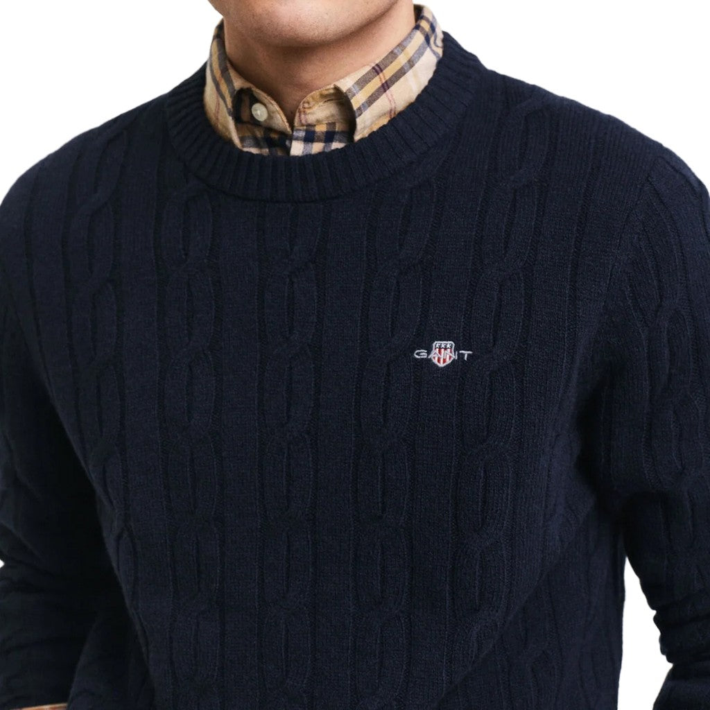 Gant Wollen trui met ronde hals Heren – Marineblauw