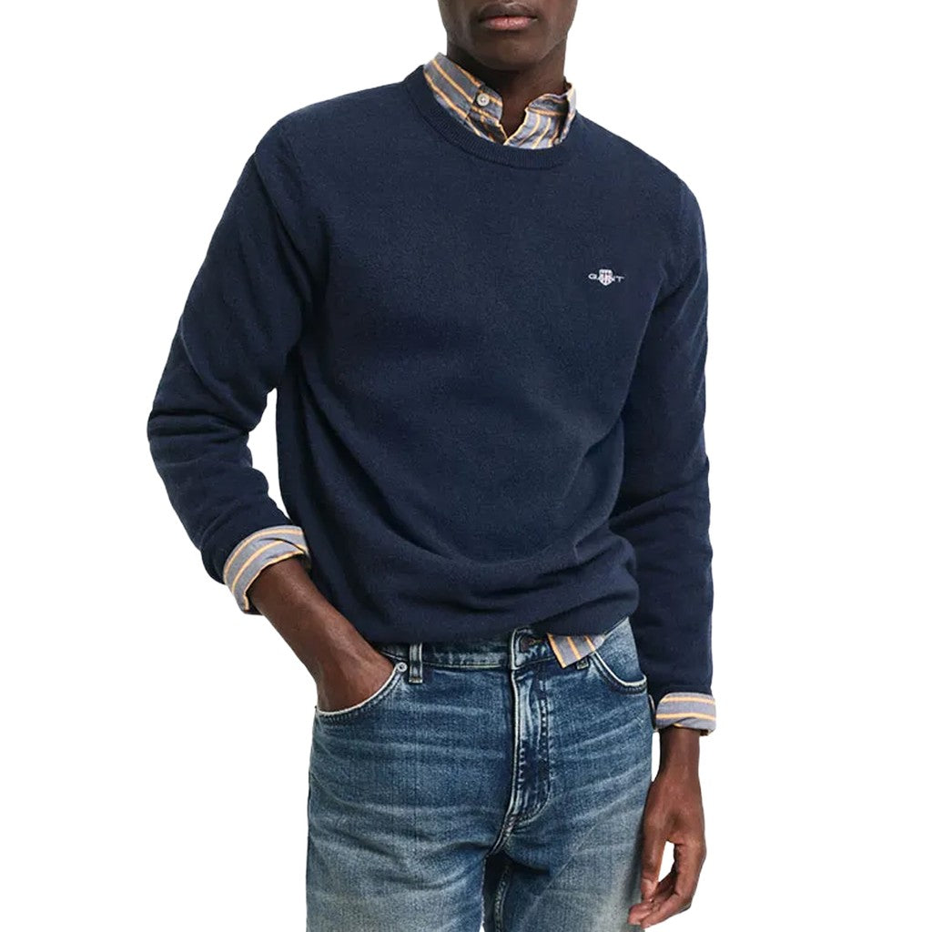 Gant Wollen trui met ronde hals Heren – Marineblauw
