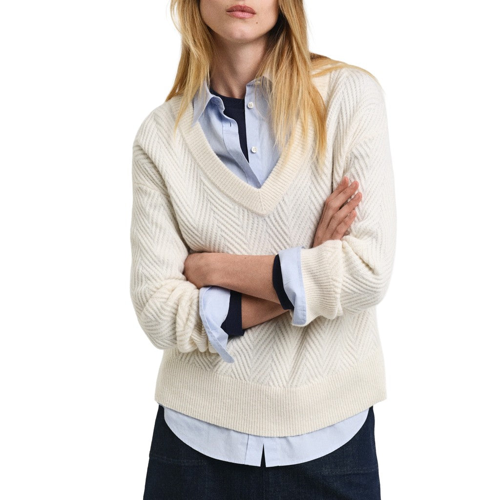 Gant Wollen trui met V-hals Dames – Crème