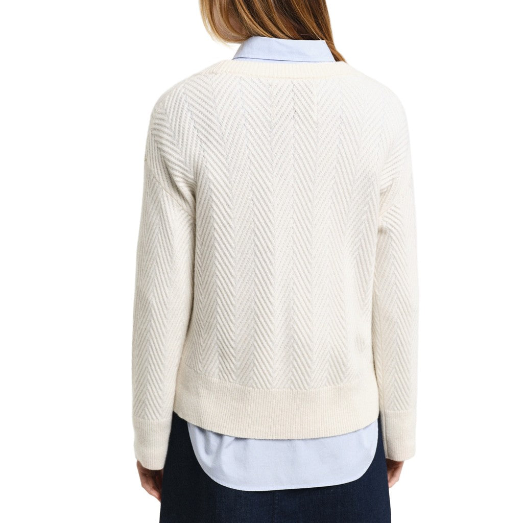 Gant Wollen trui met V-hals Dames – Crème