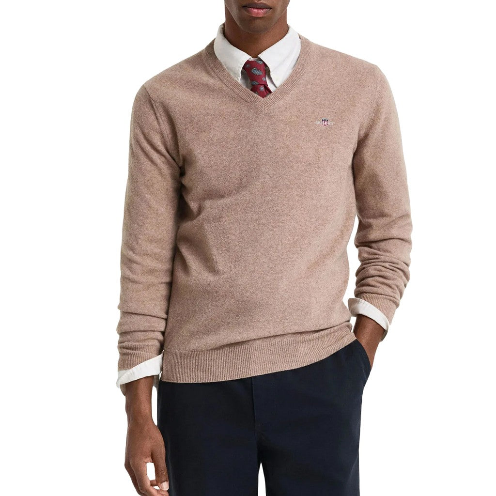 Gant Wollen trui met V-hals Heren – Beige
