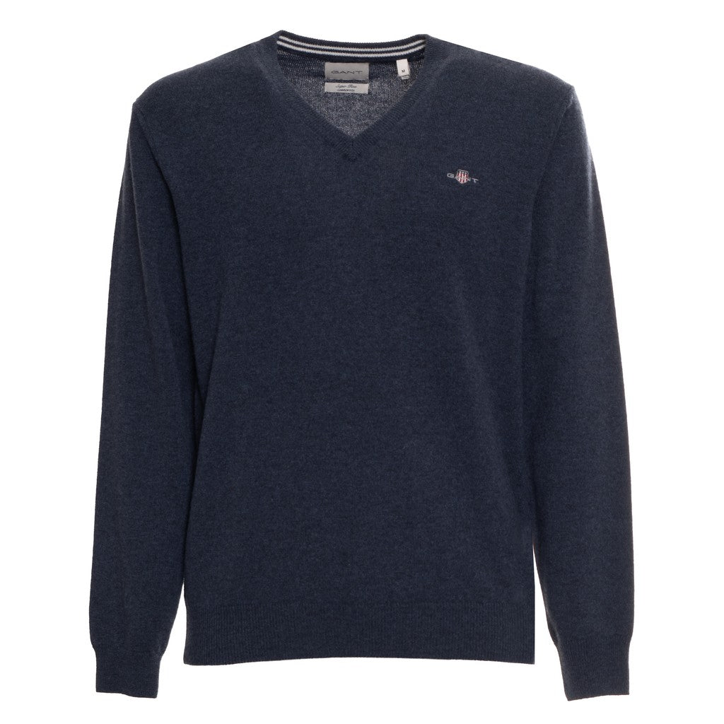 Gant Wollen trui met V-hals Heren – Donkerblauw