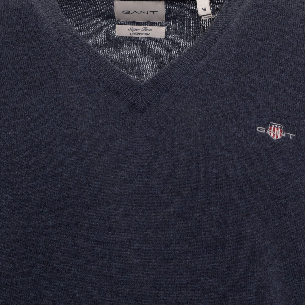 Gant Wollen trui met V-hals Heren – Donkerblauw