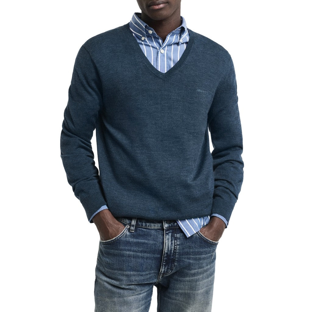 Gant Wollen trui met V-hals Heren – Donkerblauw