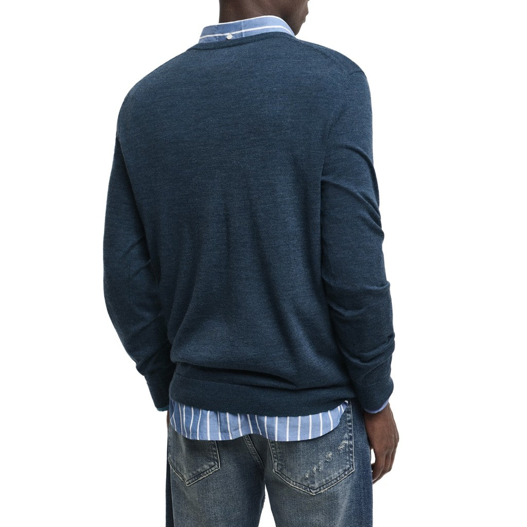 Gant Wollen trui met V-hals Heren – Donkerblauw