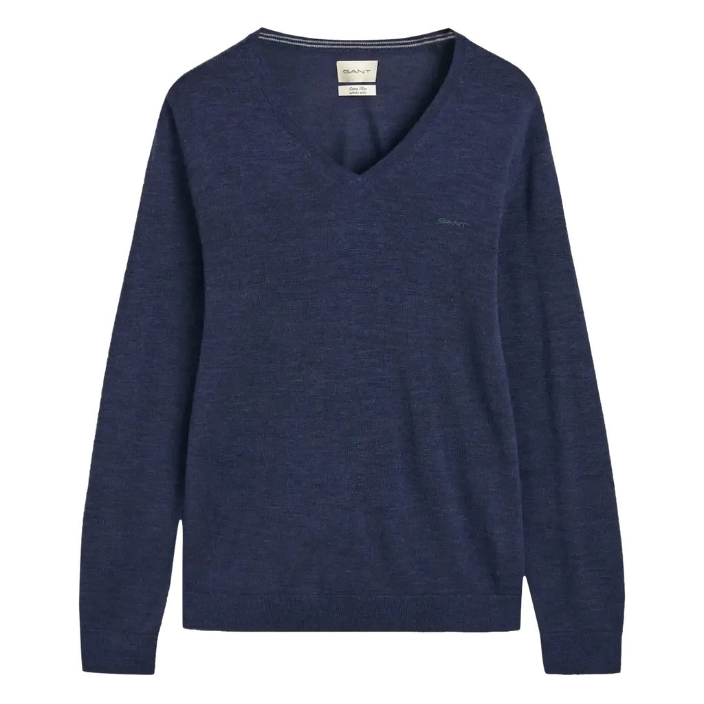 Gant Wollen trui met V-hals Heren – Marineblauw