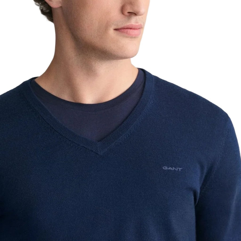 Gant Wollen trui met V-hals Heren – Marineblauw