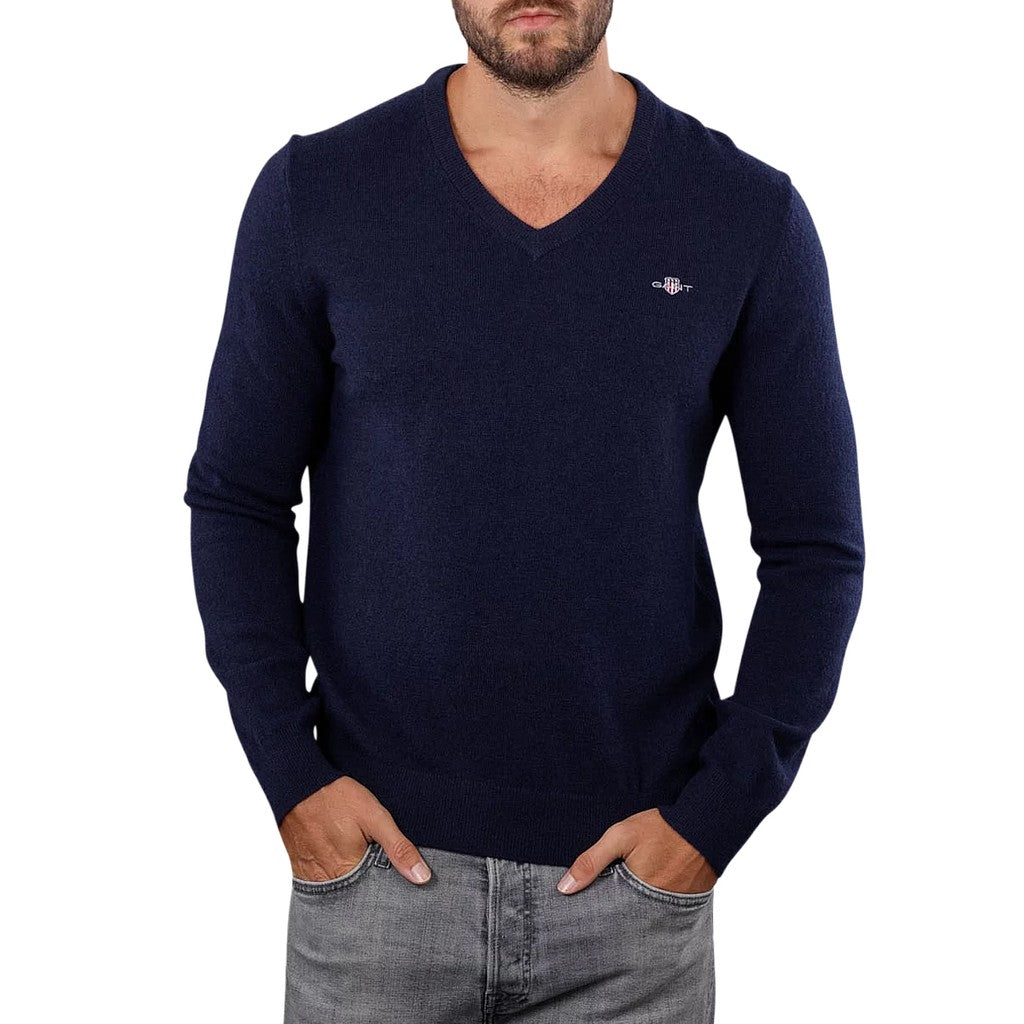 Gant Wollen trui met V-hals Heren – Marineblauw