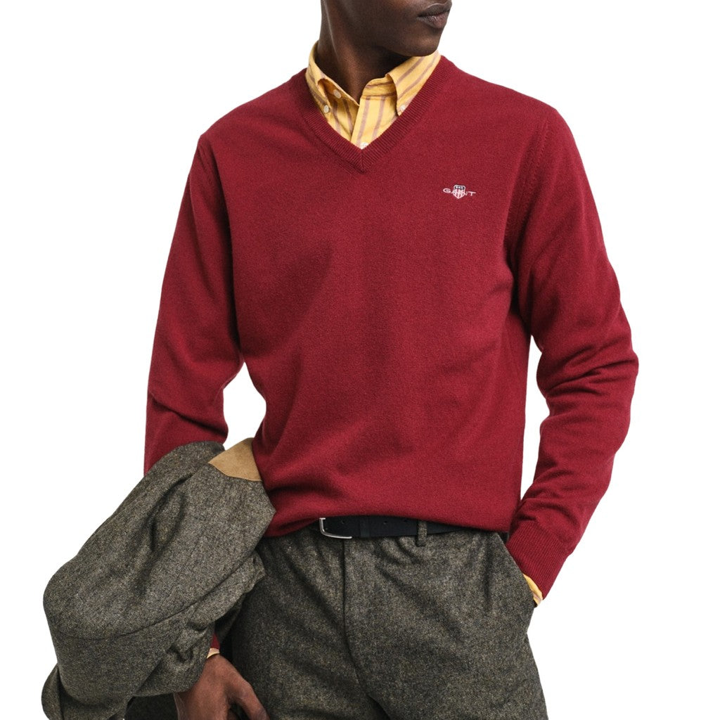 Gant Wollen trui met V-hals Heren – Rood