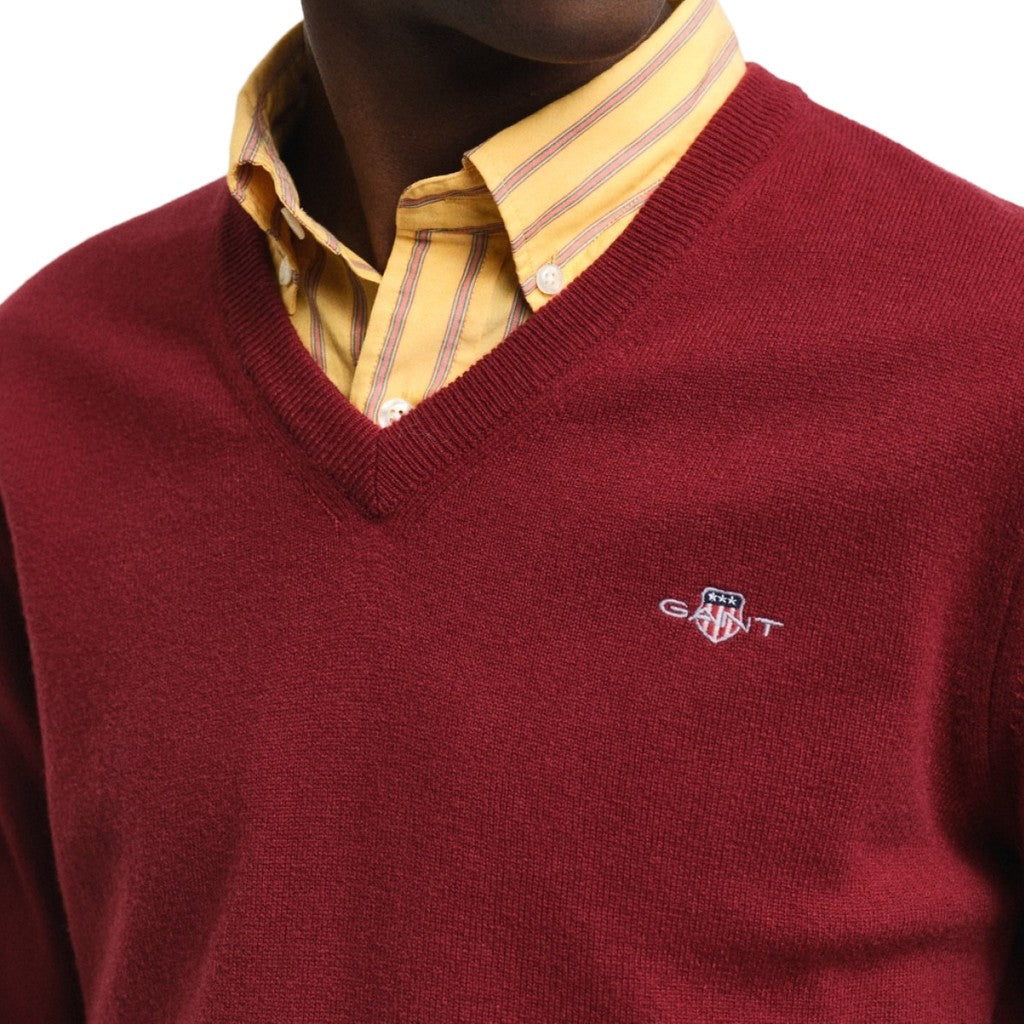 Gant Wollen trui met V-hals Heren – Rood