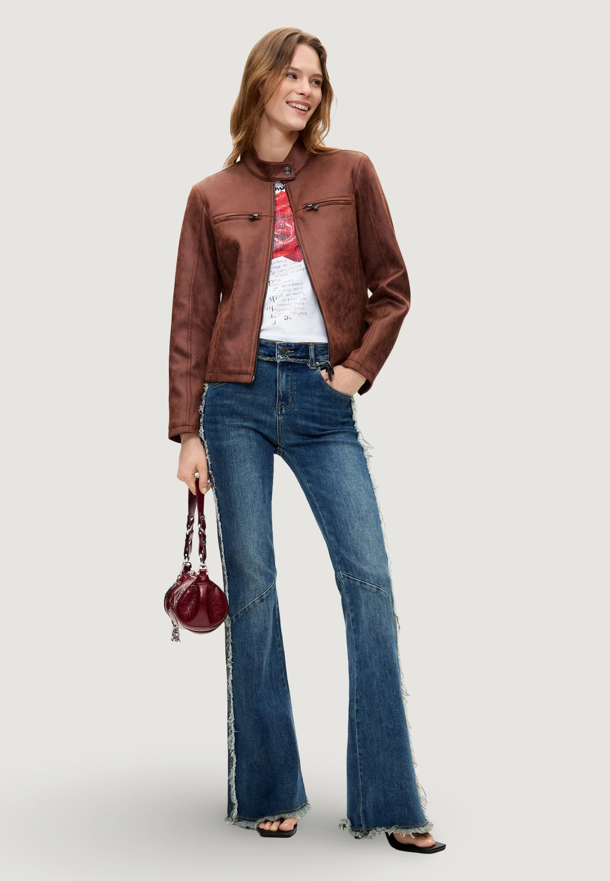 Desigual Bikercy Bikerjack met dubbele ritssluiting – Bruin