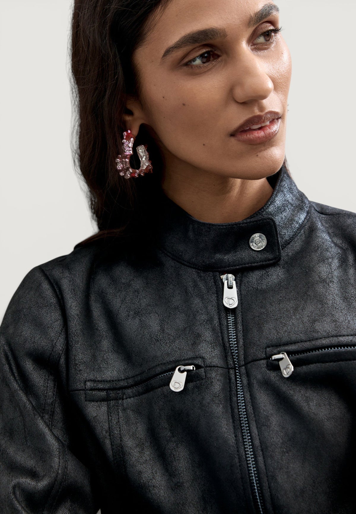 Desigual Bikercy Bikerjack met dubbele ritssluiting – Zwart