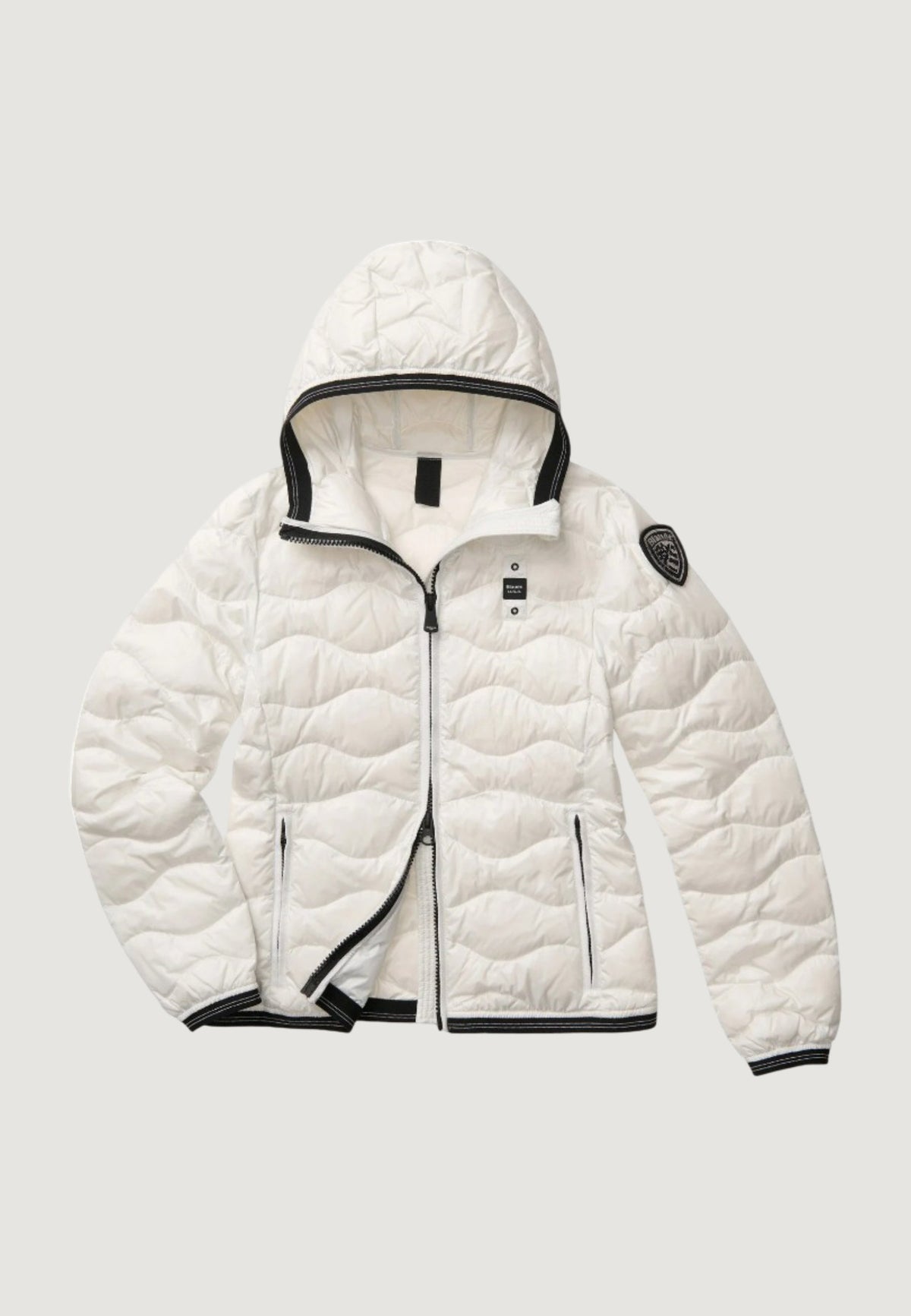 Blauer Camelia Gewatteerde jas met capuchon – Wit