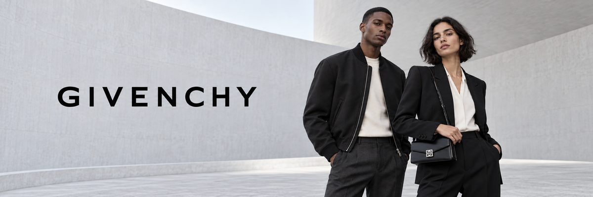 Givenchy designerkleding – man en vrouw in zwarte jassen met Givenchy tas
