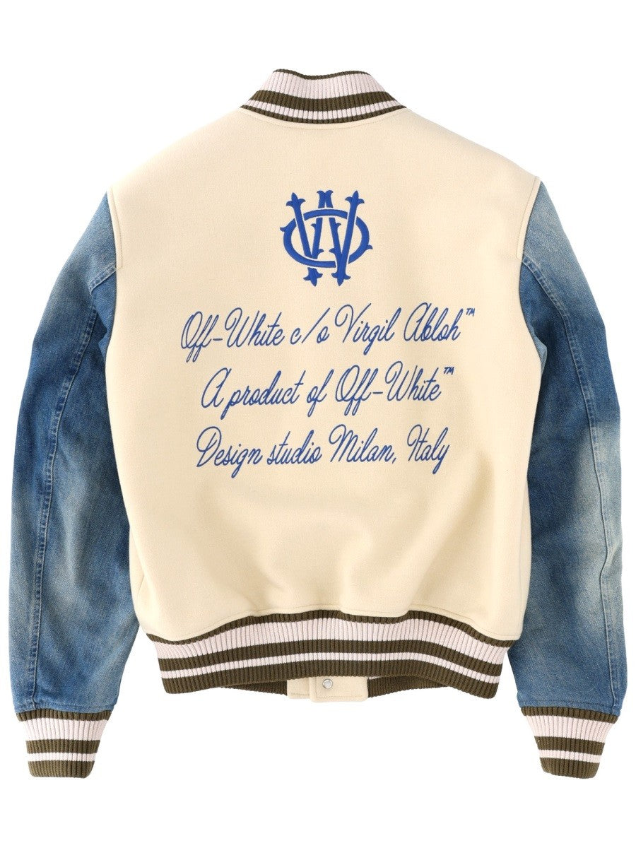 Off-White Gothic Wool Denim Varsity Jas – Ecru / Blauw