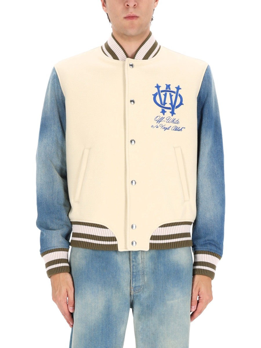Off-White Gothic Wool Denim Varsity Jas – Ecru / Blauw
