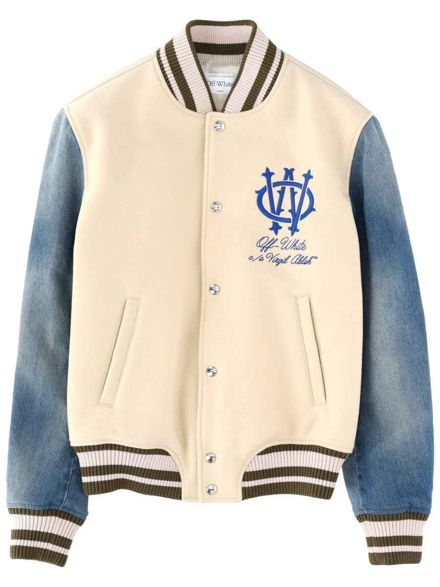 Off-White Gothic Wool Denim Varsity Jas – Ecru / Blauw