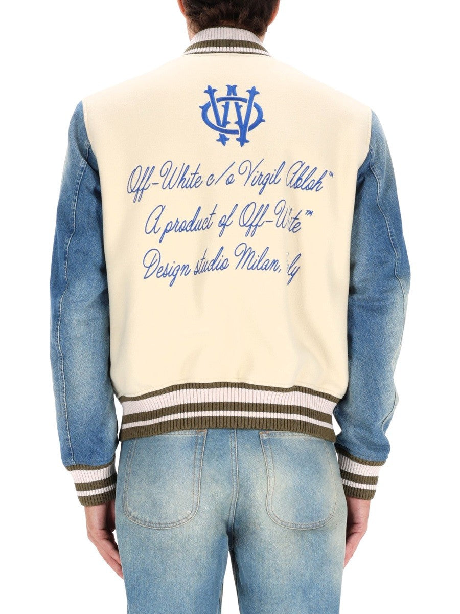 Off-White Gothic Wool Denim Varsity Jas – Ecru / Blauw