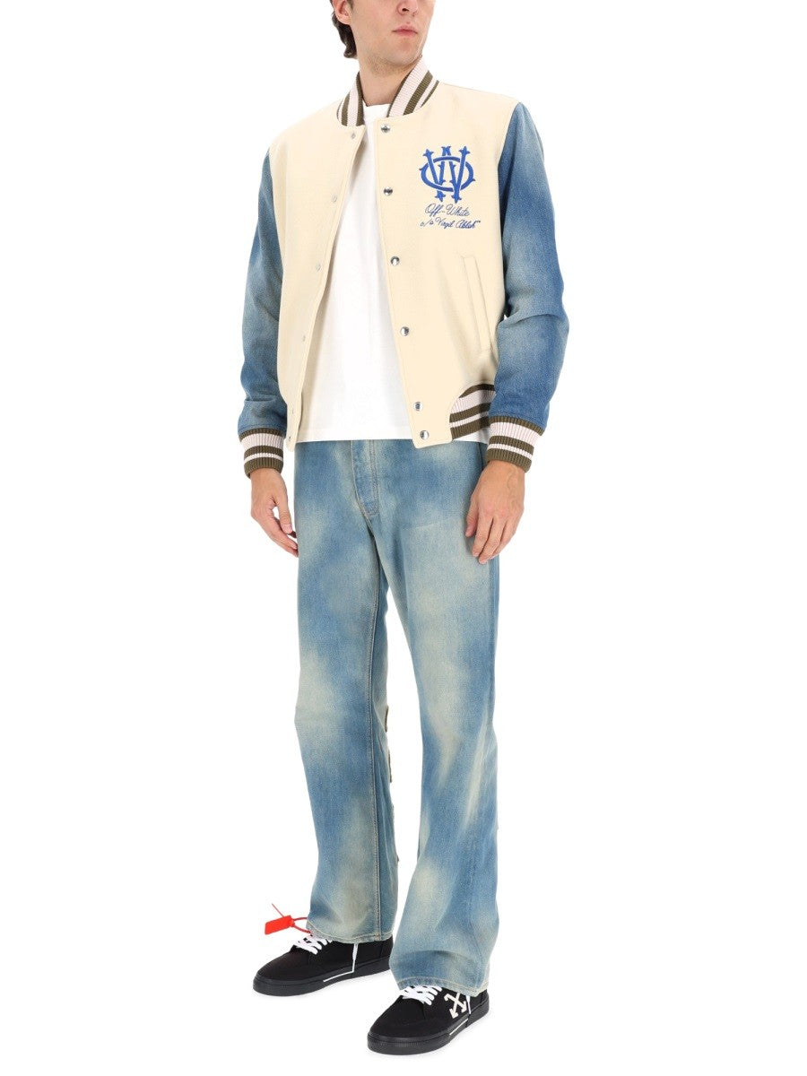 Off-White Gothic Wool Denim Varsity Jas – Ecru / Blauw