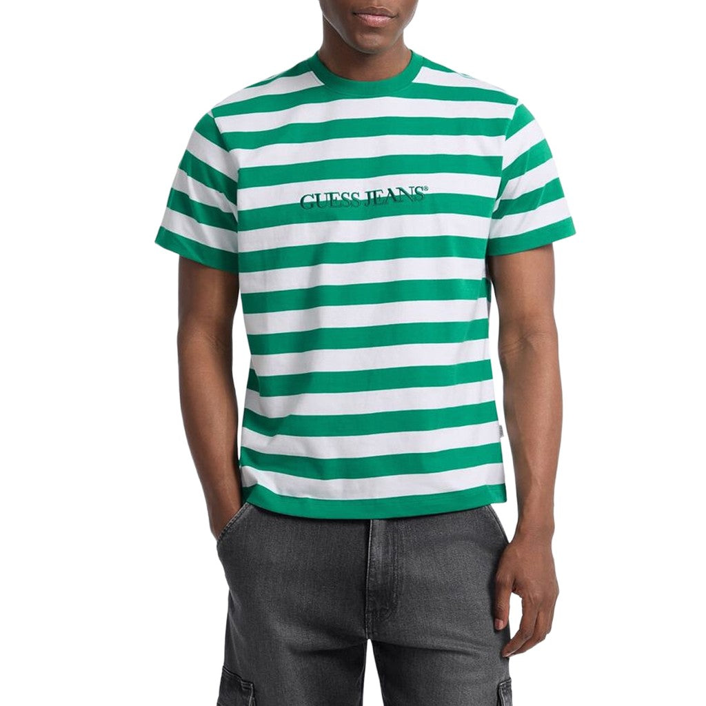 Guess Gestreept T-shirt met logoborduring Heren – Groen