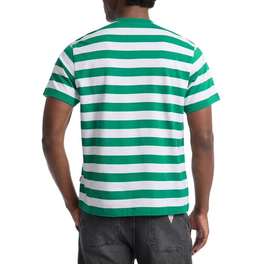 Guess Gestreept T-shirt met logoborduring Heren – Groen