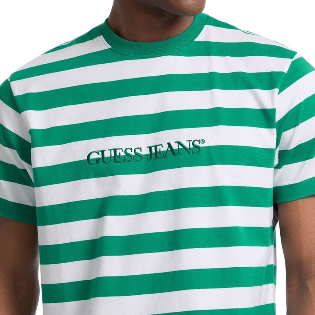 Guess Gestreept T-shirt met logoborduring Heren – Groen